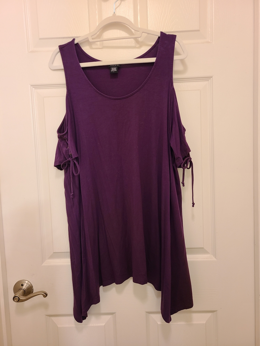torrid Purple Cold-Shoulder Swing Tunic with Tie Sleeves